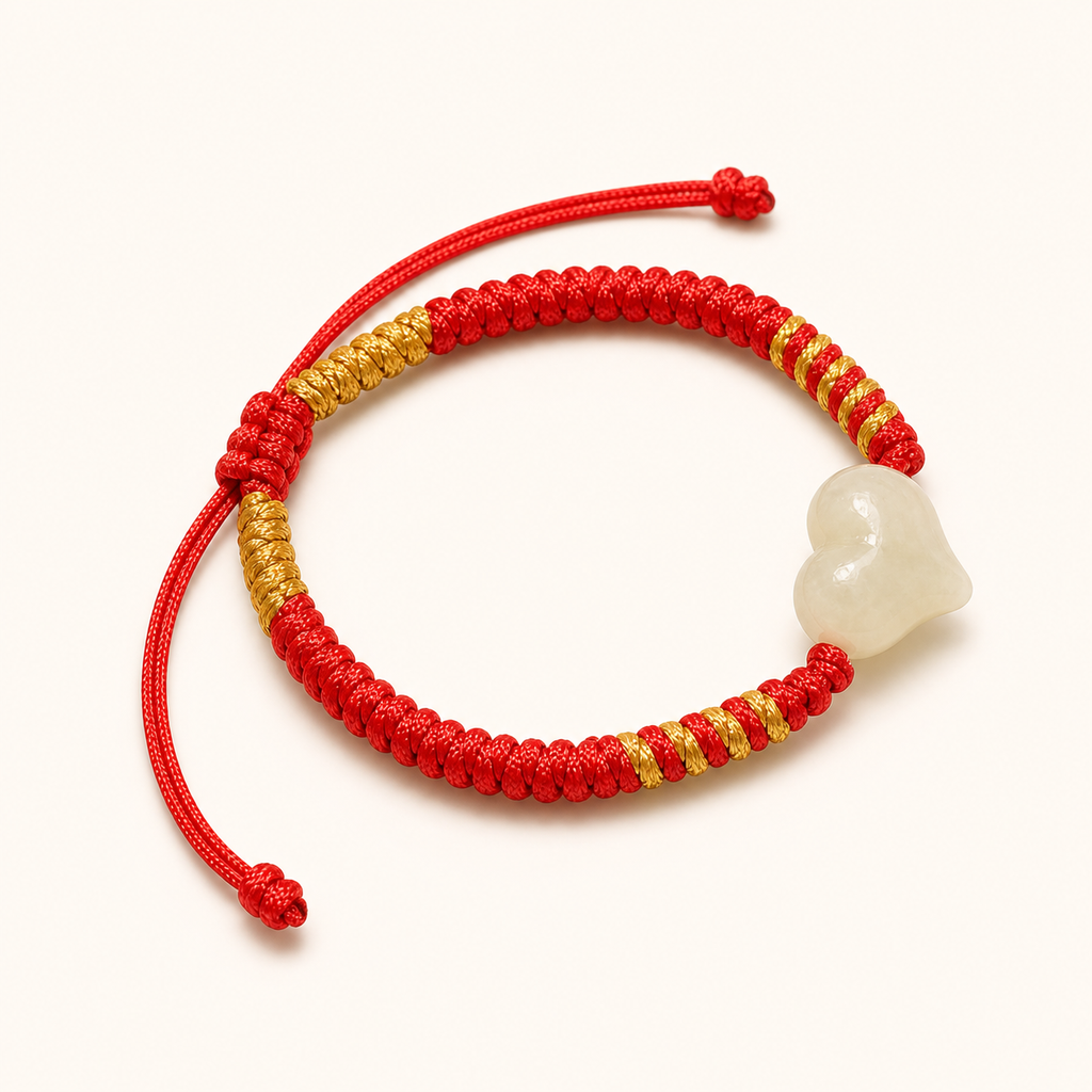 Natural Jade Heart Bracelet, Red String Adjustable Lucky Charm Bracelet, Meaningful Gift for Love, Protection, Mom, Daughter, Couples