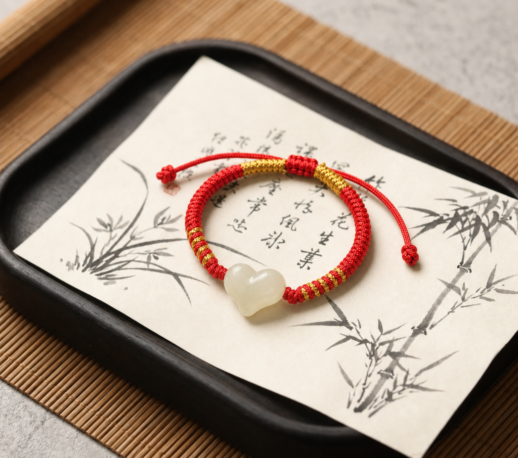 Natural Jade Heart Bracelet, Red String Adjustable Lucky Charm Bracelet, Meaningful Gift for Love, Protection, Mom, Daughter, Couples