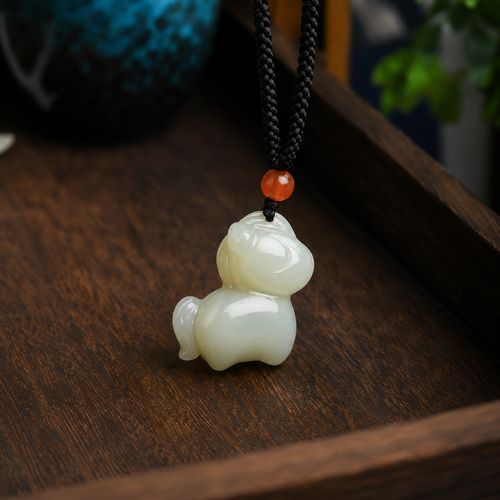 Natural jade horse pendant on black cord necklace close-up