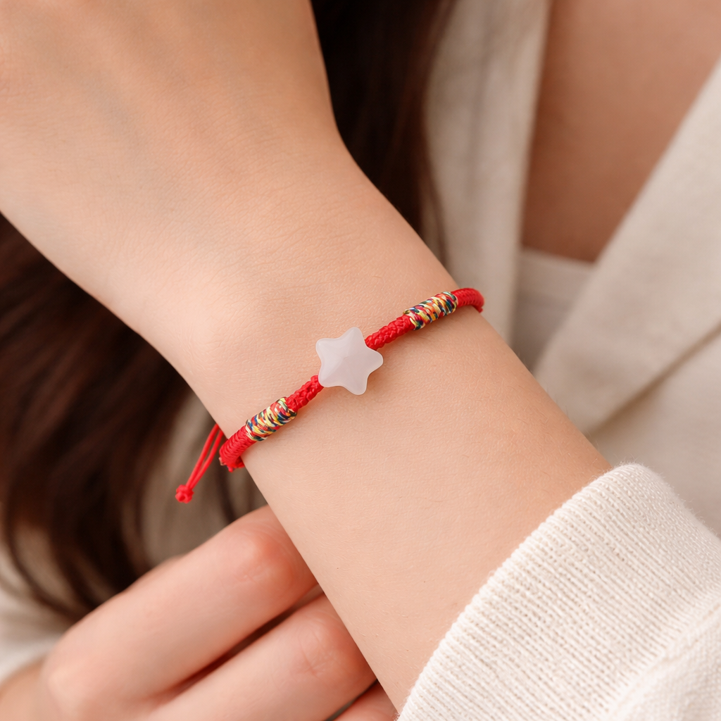 Natural Jade Star Shape Bracelet – Red String Adjustable Lucky Charm Bracelet | Yuora Jewelry