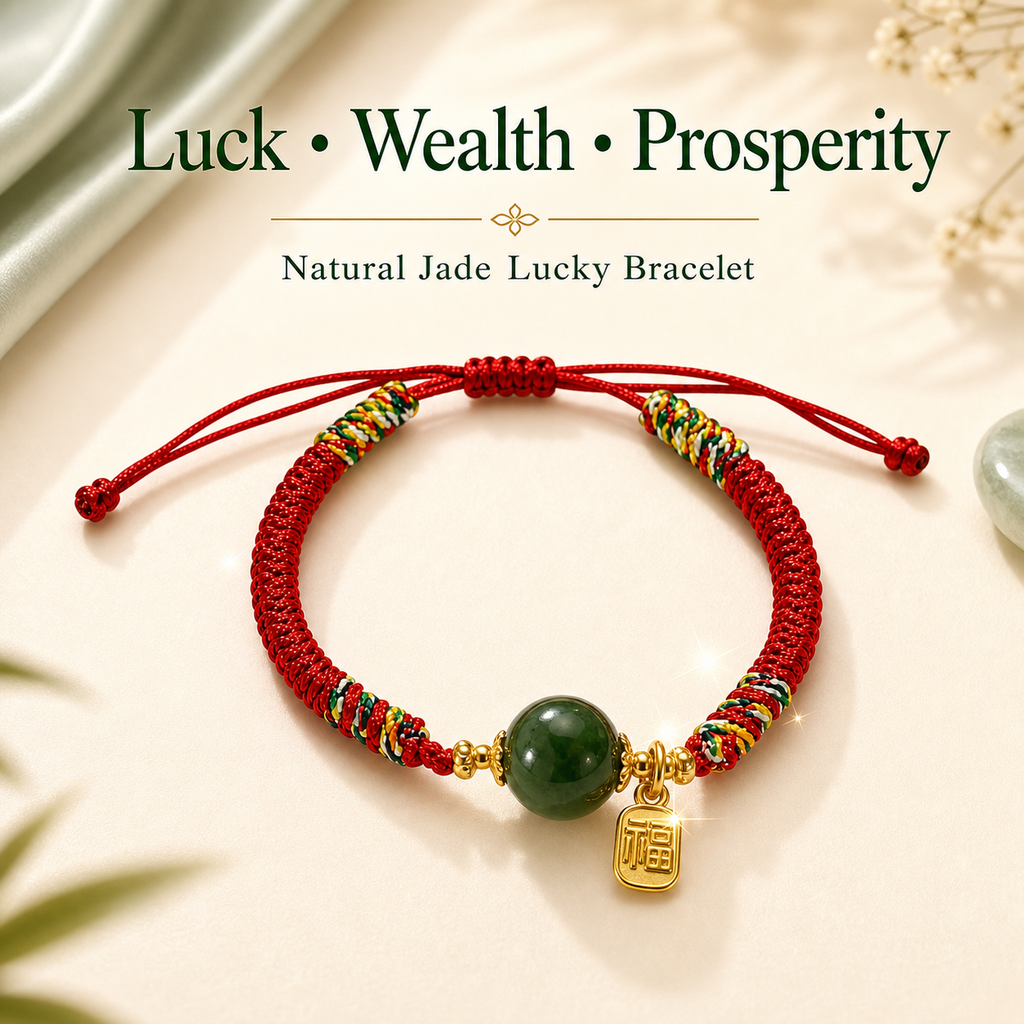 Natural Jade Lucky Bean Bracelet – Red String Good Luck Charm for Women & Men, Adjustable Protection & Positive Energy Bracelet