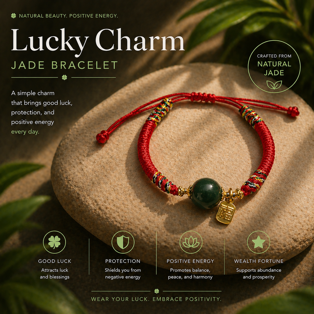 Natural Nephrite Hetian Jade Moon Shape Bracelet – Red String Adjustable Lucky Charm Bracelet | Yuora Jewelry