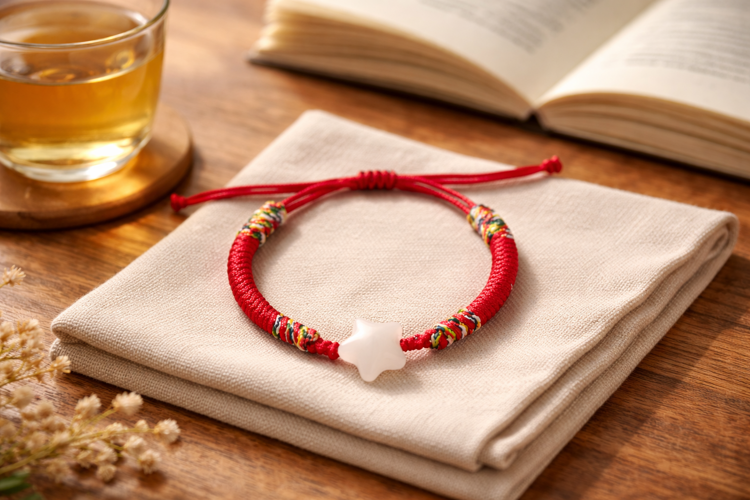 Natural Jade Star Shape Bracelet – Red String Adjustable Lucky Charm Bracelet | Yuora Jewelry