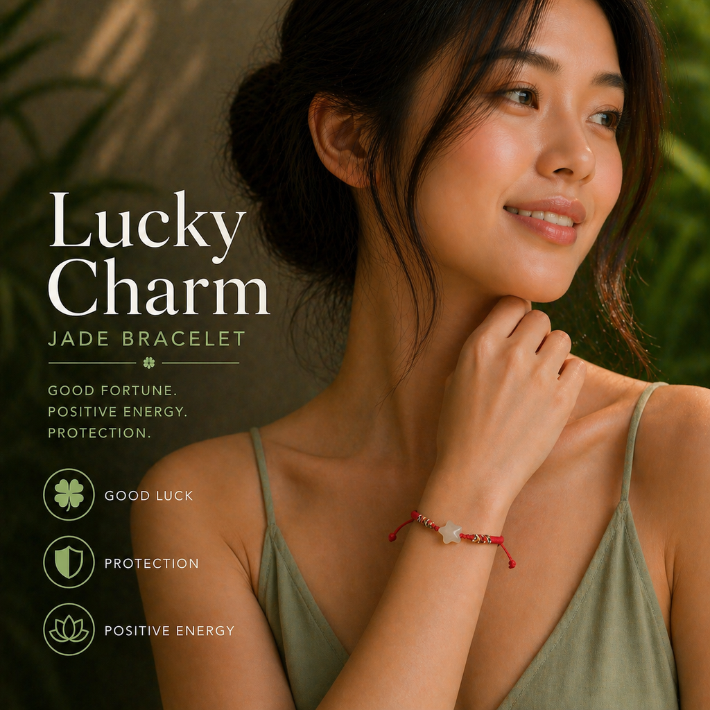 Natural Jade Star Shape Bracelet – Red String Adjustable Lucky Charm Bracelet | Yuora Jewelry