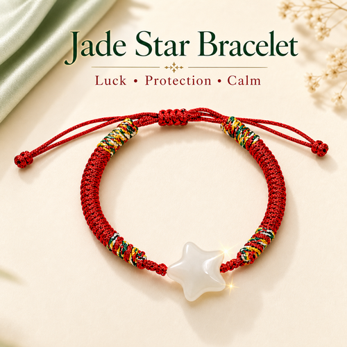 Jade star red string bracelet with natural jade star charm