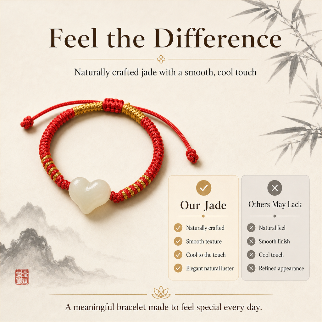 Natural Jade Heart Bracelet, Red String Adjustable Lucky Charm Bracelet, Meaningful Gift for Love, Protection, Mom, Daughter, Couples