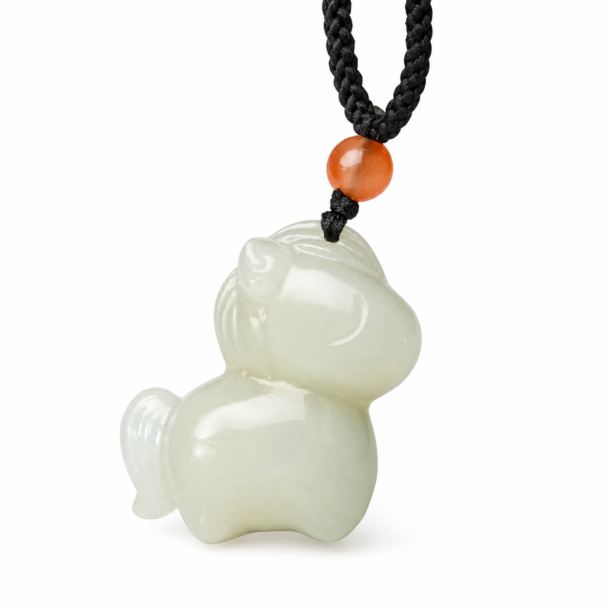 Natural Hetian Nephrite Jade Horse Pendant Necklace – Black String Adjustable Lucky Zodiac Jewelry | Yuora