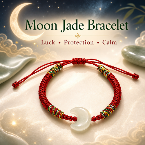 Jade moon red string bracelet with natural Hetian nephrite charm