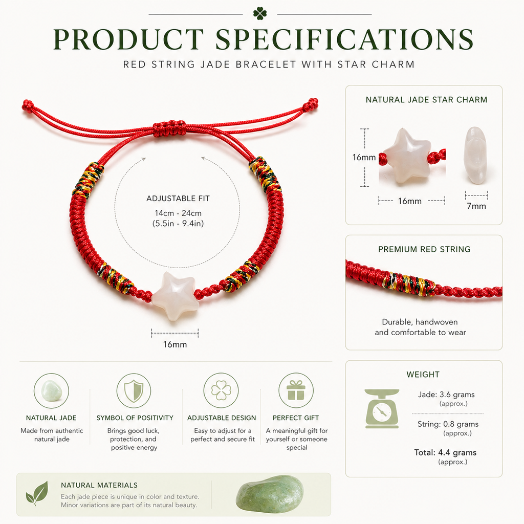 Natural Jade Star Shape Bracelet – Red String Adjustable Lucky Charm Bracelet | Yuora Jewelry