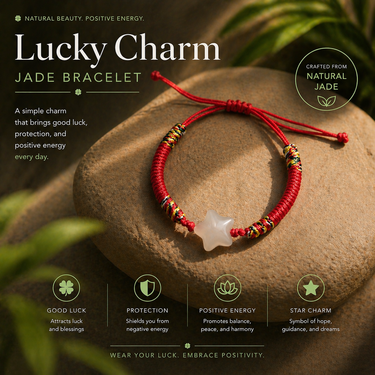 Natural Nephrite Hetian Jade Moon Shape Bracelet – Red String Adjustable Lucky Charm Bracelet | Yuora Jewelry