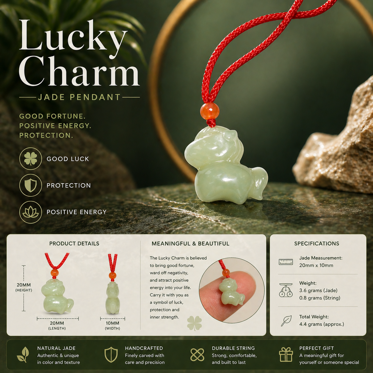 Chinese Zodiac Year of Horse Jade Necklace – Red String Protection & Good Luck Jewelry | Yuora Jewelry