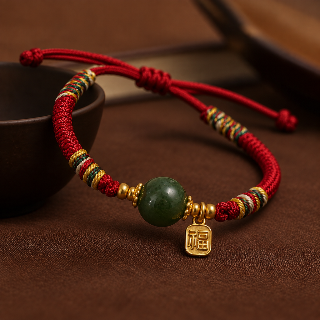 Natural Jade Red String Bracelet – Fortune Bean Fu Charm | Yuora