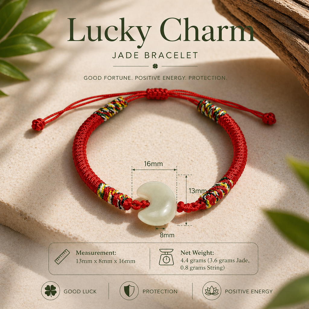 red string bracelet jade moon charm