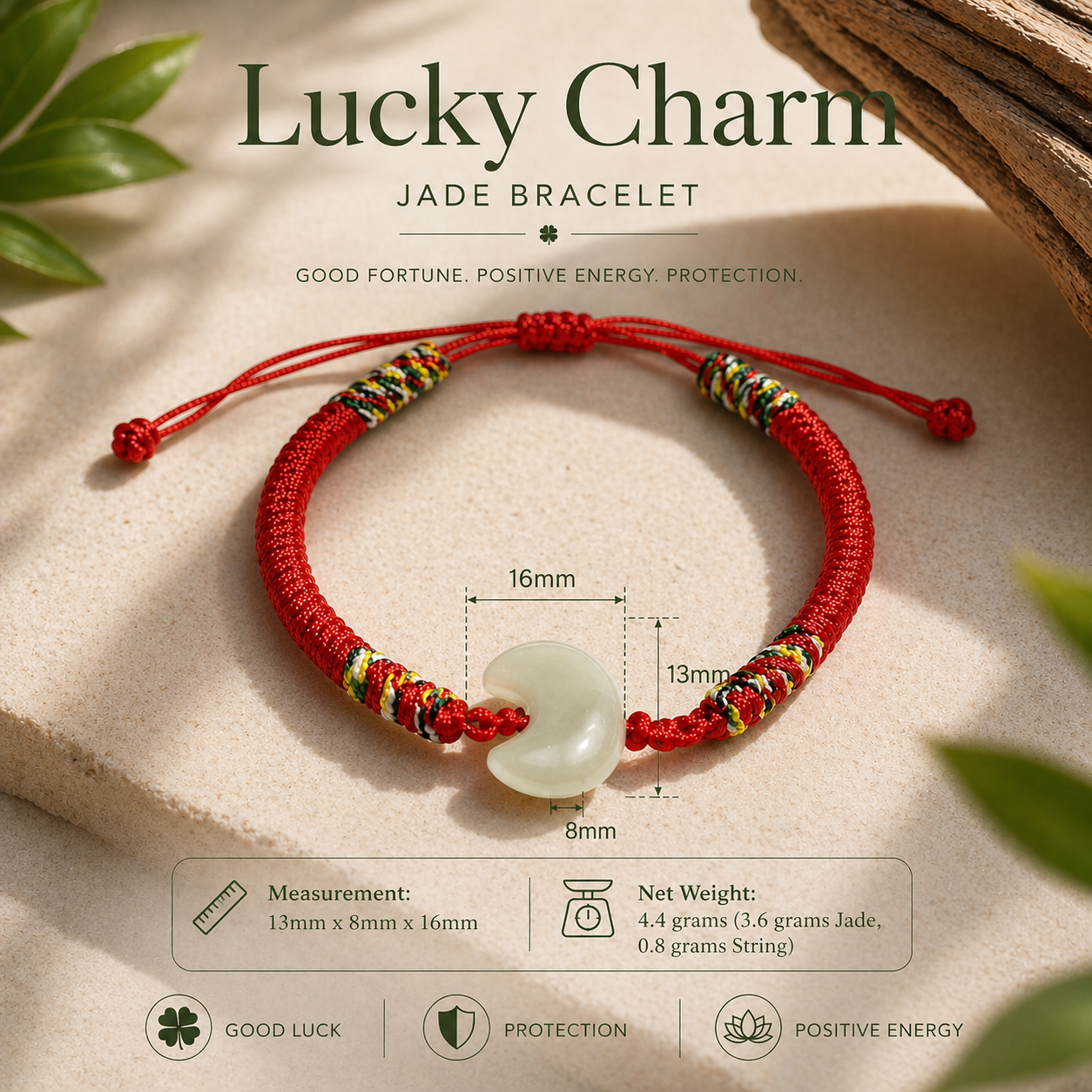 red string bracelet jade moon charm